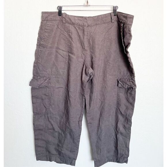 Eileen Fisher Cropped Linen Cargo Wide Leg Pants Womens Plus 16‎ Dark Grey - Picture 1 of 6